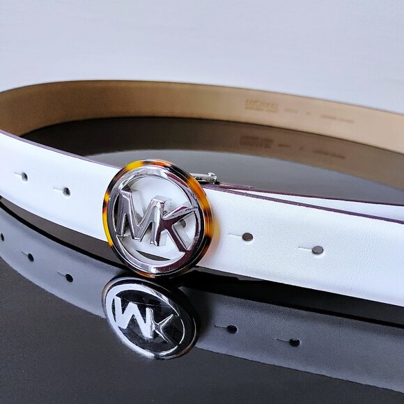 Michael Kors Women\'s Monogram Logo Silver Buckle Leather Belt in Beautiful White main image 4